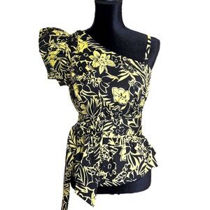 NWT PINKO | Mike 1 Popeline One Shoulder Italian Top | Nero/Lime | Size 6
